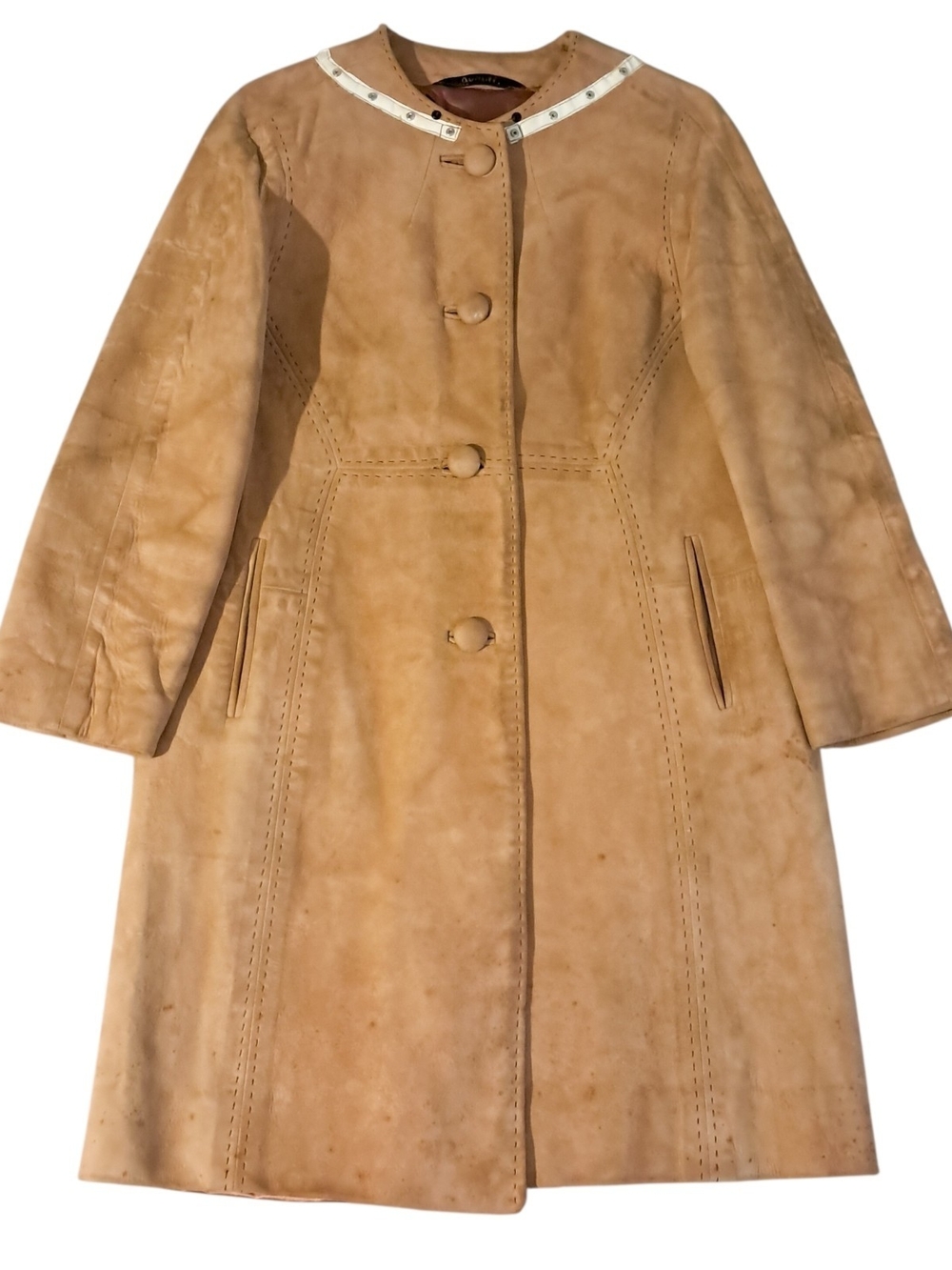 Avanti Tan Suede Button-Front Trench Coat